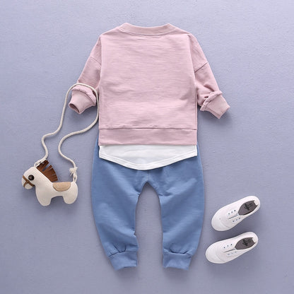 Children suit Cotton long-sleeved spring and autumn new boy baby Pocket t-shirt+ pants Sets 2pcs Boy casual sportswear