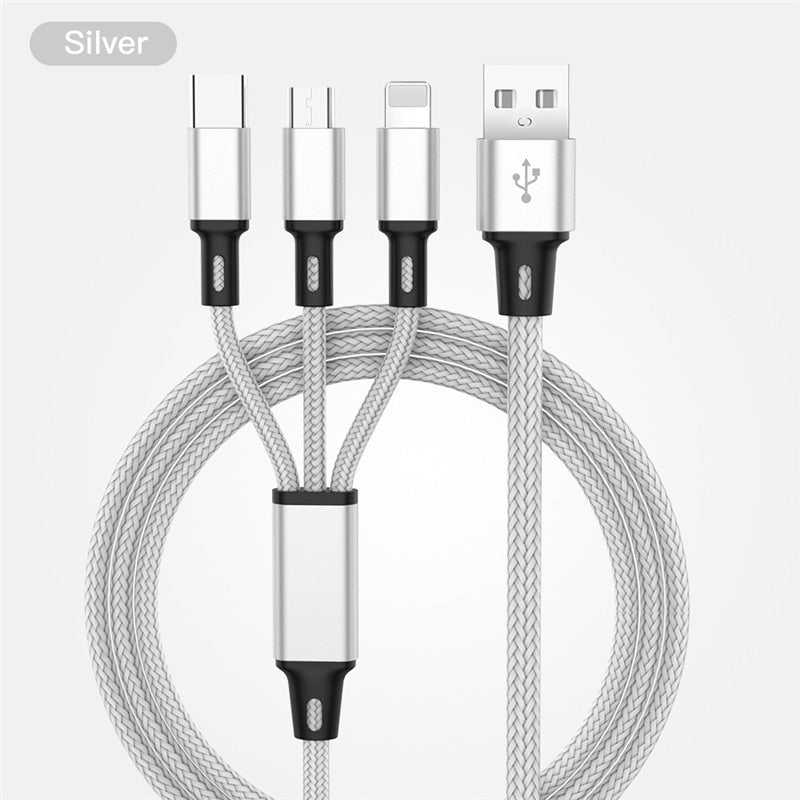 USB Cable For iPhone 13 12 11 XS X 8 7 6 Charging Charger 3 in 1 Micro USB Cable USB Type C Mobile Phone Cables For Samsung S9