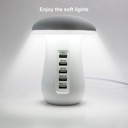 Multiple USB Phone Charger Mushroom Night Lamp Charging 5 Ports Station Stand Dock QC 3.0 Quick Charger for Mobile Tablet