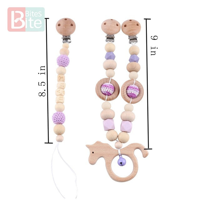 Bite Bites 1set Baby Wooden Teether Pacifier Clip Chain Beech Rodent Ring Baby Nursing Rattle Food Grade Perle Silicone Bead Toy