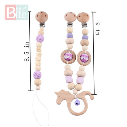 Bite Bites 1set Baby Wooden Teether Pacifier Clip Chain Beech Rodent Ring Baby Nursing Rattle Food Grade Perle Silicone Bead Toy