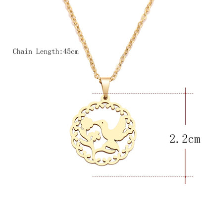 DOTIFI  Stainless Steel Necklace For Women Man Bird Kissing Flower Gold Color Pendant Necklace Engagement Jewelry