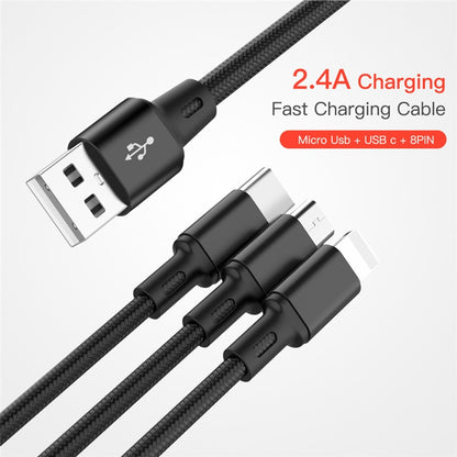 USB Cable For iPhone 13 12 11 XS X 8 7 6 Charging Charger 3 in 1 Micro USB Cable USB Type C Mobile Phone Cables For Samsung S9