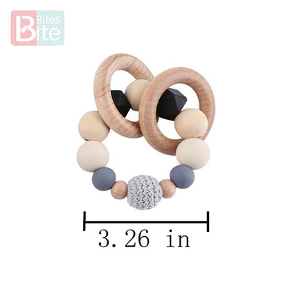 Bite Bites 1set Baby Wooden Teether Pacifier Clip Chain Beech Rodent Ring Baby Nursing Rattle Food Grade Perle Silicone Bead Toy