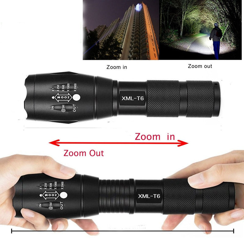 Tatical Military Linterna Led Flashlights 5 Modes XML T6 Flashlight Self defense EDC Zoom X800 Torch For Camping by 18650 AAA