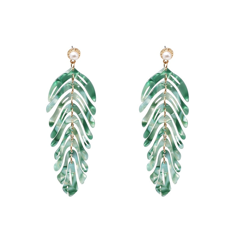 JURAN New Long Dangle Resin Green Leaves Earrings Party Jewelry Accessories Handmade Fashion Acrylic Earrings for Women 2023