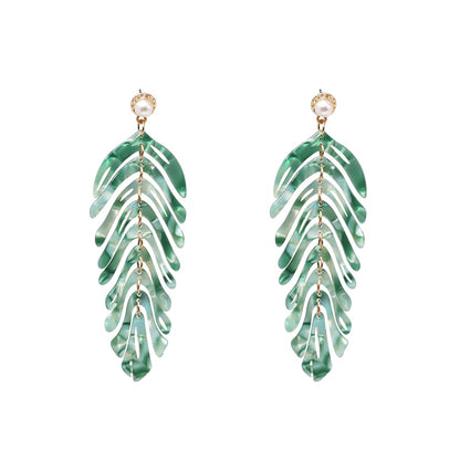 JURAN New Long Dangle Resin Green Leaves Earrings Party Jewelry Accessories Handmade Fashion Acrylic Earrings for Women 2023