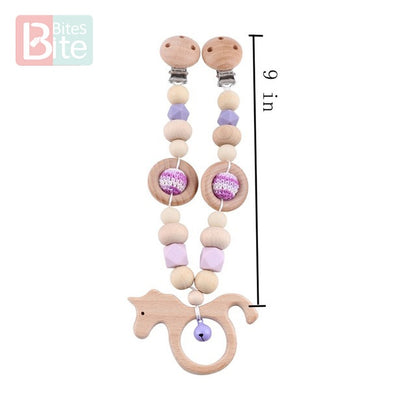 Bite Bites 1set Baby Wooden Teether Pacifier Clip Chain Beech Rodent Ring Baby Nursing Rattle Food Grade Perle Silicone Bead Toy