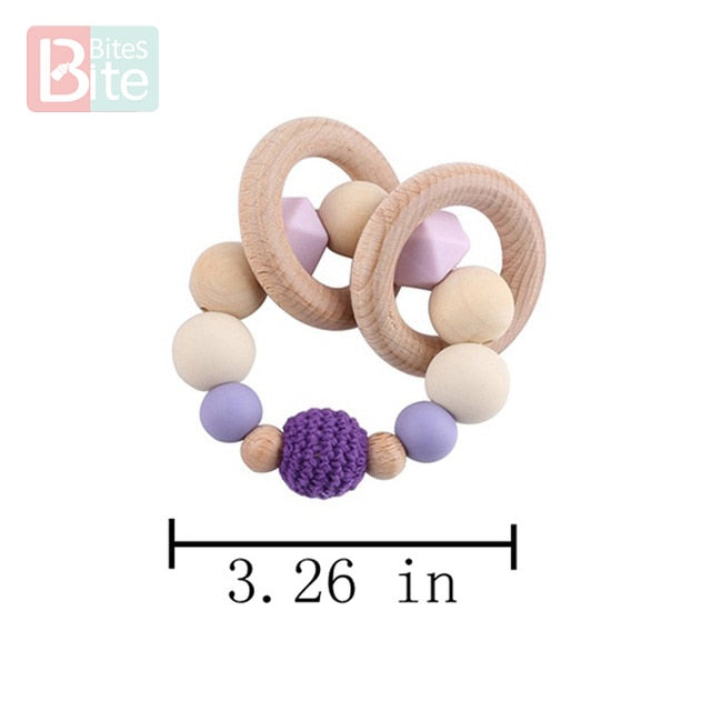 Bite Bites 1set Baby Wooden Teether Pacifier Clip Chain Beech Rodent Ring Baby Nursing Rattle Food Grade Perle Silicone Bead Toy