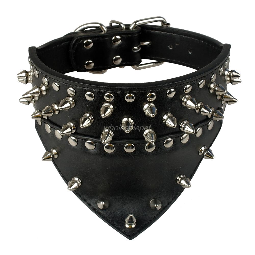 Leather Dog Bandana Scarf Bibs Collar Spikes Spiked Dog Collar Leather Pet Dogs Collar For Medium Large Pet Pitbull Mastiff