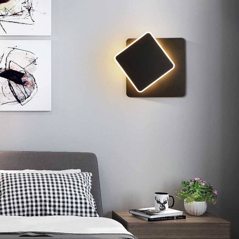 Square Round LED Wall Lamp For Bedroom Living Room Wall Lights 360 Degrees Rotatable White Or Black Panited Metal 9w Fixtures