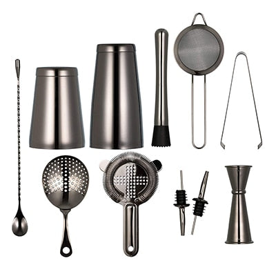 Cocktail Shaker Bar Set: Weighted Boston Shakers, Cocktail Strainer Set,Jigger, Cocktail Muddler,Spoon, Ice Tong,Pourers