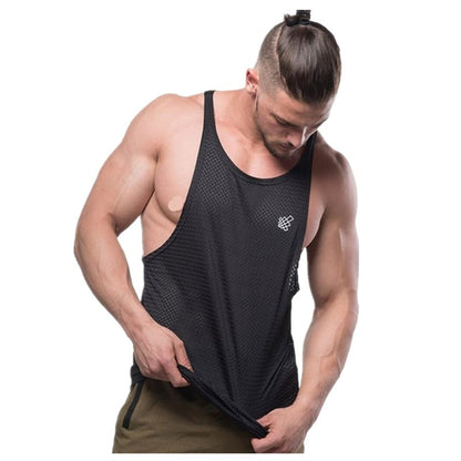 Men Summer New Fashion Casual Brand Vest Polyester fabric Mesh Quick drying Breathable Men Gyms Fitness Bodybuilding Tank Tops