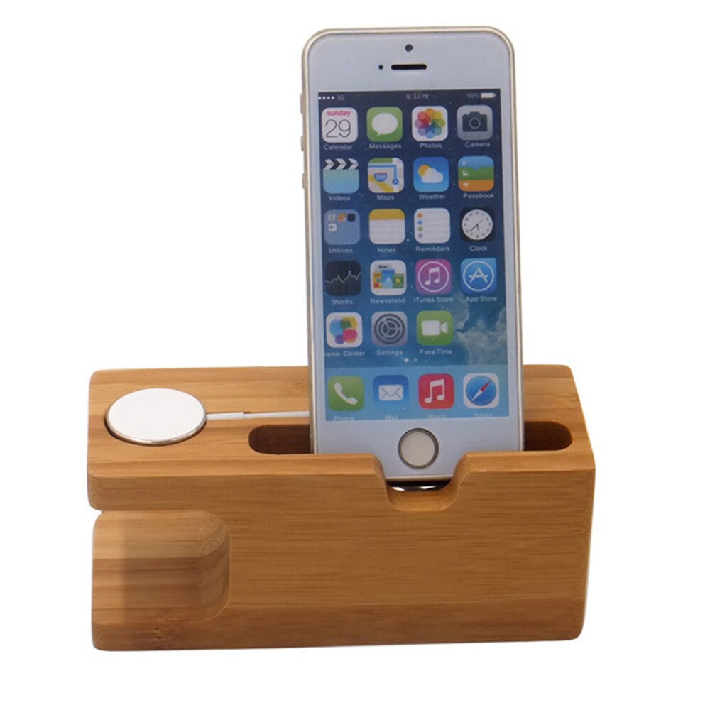 Wooden Charging Dock Station for Mobile Phone Holder Stand Bamboo Charger Stand Base For Apple Watch 7 6 5 4 3 SE and For iphone