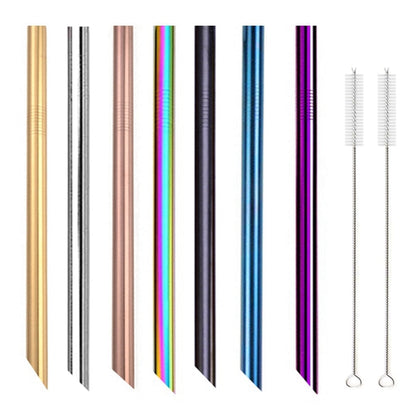 7 Colors 8.5&quot; Wide Metal Drinking Straw 304 Stainless Steel Straws Set Reusable Boba Straw for Bubble Tea Milk Bar Accessory