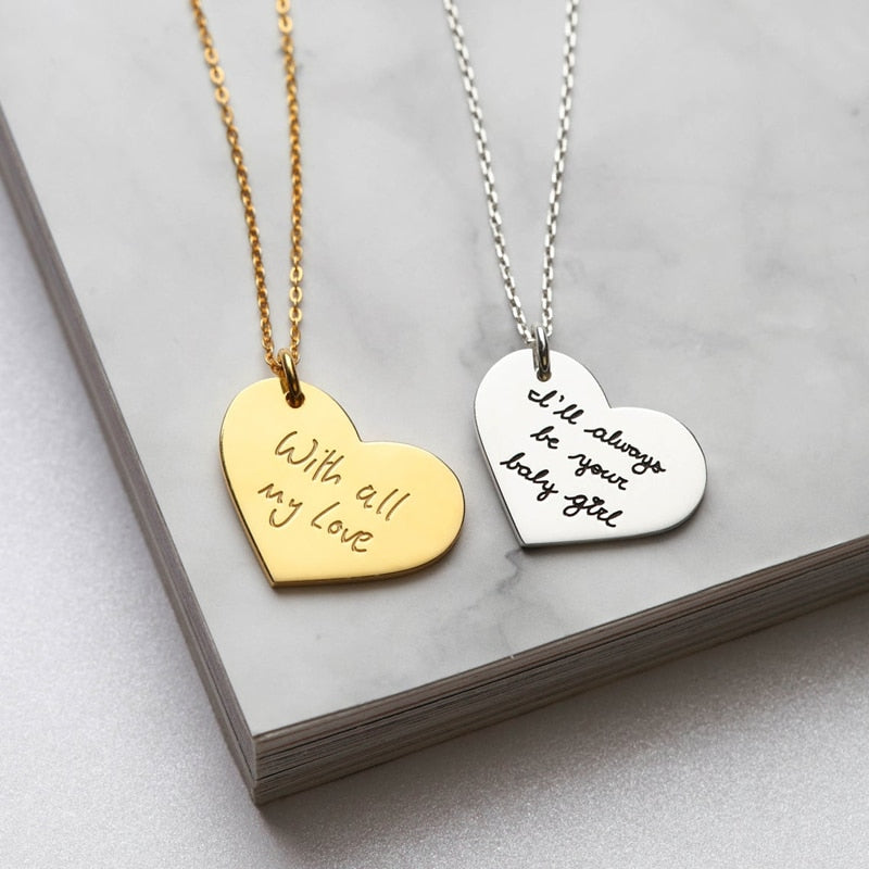 Custom Handwriting Name Heart Necklace Engraved Personalized Actual Signature Necklace Pendants For Women Wedding Gifts