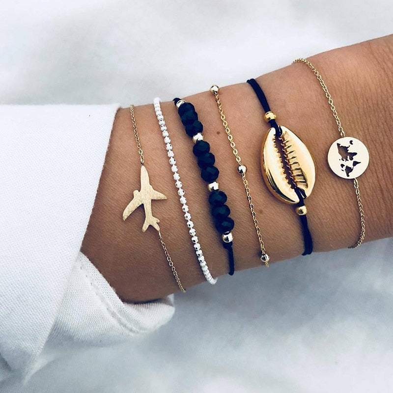 Boho Geometric Bracelet &amp; Bangle Sets For Women Vintage Star Map Hand Heart charm Beads Chains Fashion Jewelry Accessories