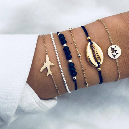 Boho Geometric Bracelet &amp; Bangle Sets For Women Vintage Star Map Hand Heart charm Beads Chains Fashion Jewelry Accessories