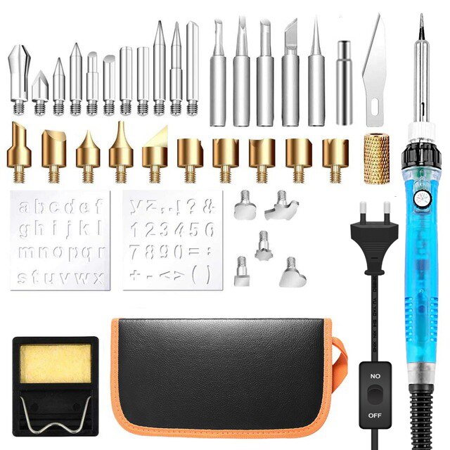 DIY 99Pcs wood burning kit heat transfer gourd engraving tool with switch thermostat soldering iron pen kit 302-842℉