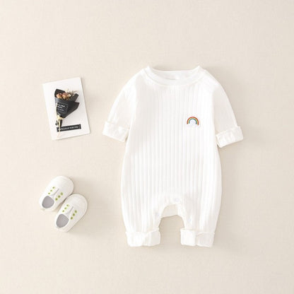 Newborn Infant Kid Baby Boy Girls Long Sleeve Romper Jumpsuit Clothes Outfits Warm Pure Color Cute Lovely Rainbow Clothing