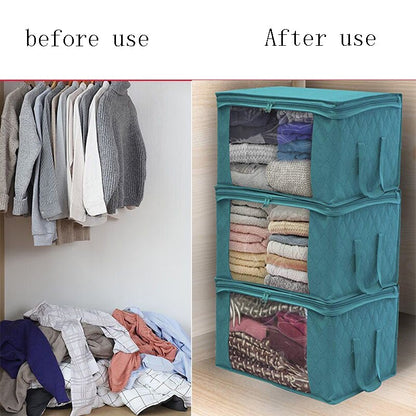 Quilt Storage Bag With Lid,Foldable Dust-Proof Storage Box,Large-Capacity Storage Bag For Clothes,Closet And Under-Bed Storage