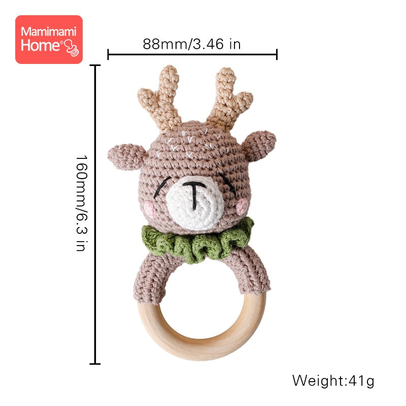 1Pc Baby Wooden Teether Crochet Giraffe Rattle Toy BPA Free Wood Rodent Rattle Baby Mobile Gym Custom logo Educational Toys