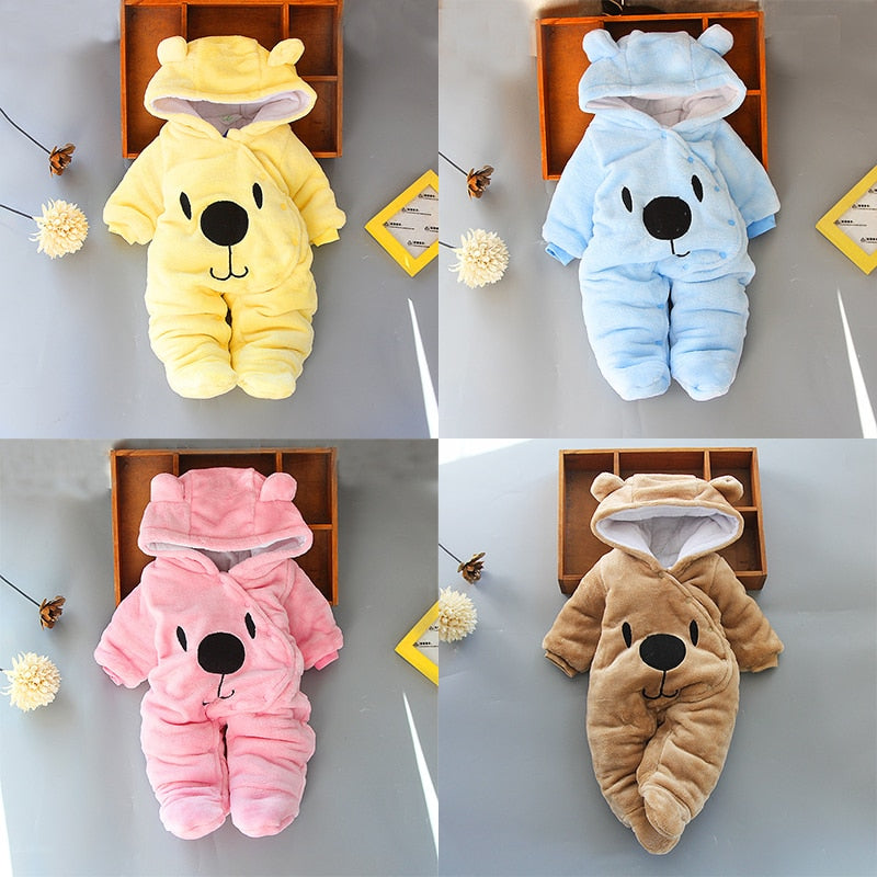 HH Baby Winter Warm Romper Newborn Girls Overall Flannel Boys Autumn Long Sleeve Jumpsuit Costume 3-12 Month Infant Bear Pajamas