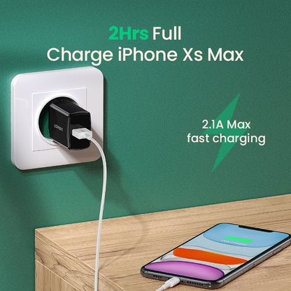 UGREEN USB Charger 5V2.1A Mini Wall Charger EU Adapter Phone Charger for iPhone 8 11 X Mobile Phone Charger for Earphone