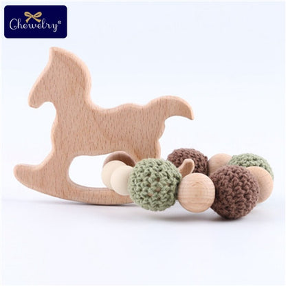 Baby Teether 1pc Animal Crochet Wooden Ring Rattle Wooden Teether For Baby Products DIY Crafts Teething Rattle Amigurumi Toys