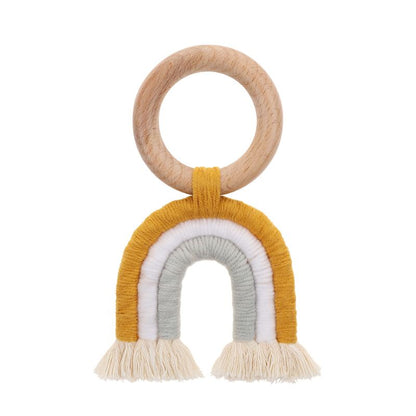 Baby Teether Crochet Wood Rring Rattle Food Grade Wooden Products DIY Crafts Teething Toys