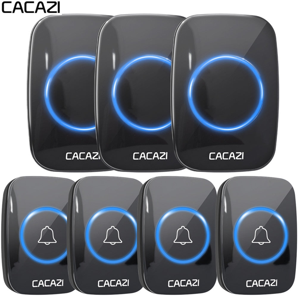 CACAZI 60 Chime 110DB 300M Wireless Doorbell Waterproof Remote EU AU UK US Plug Smart Door Bell Battery 1 Button 1 2 3 Receiver