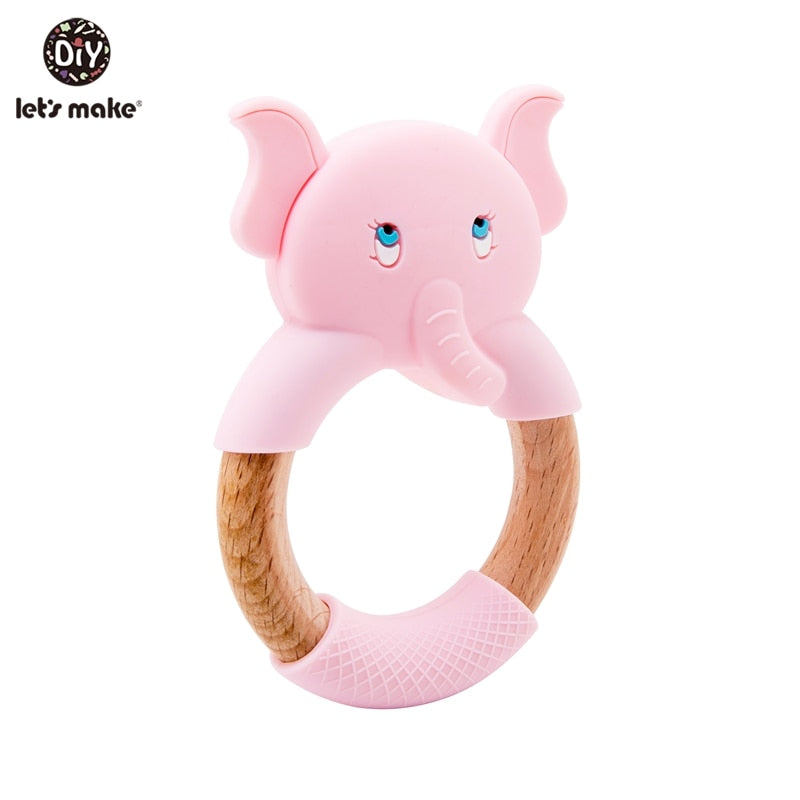 Let&#39;s Make 1pc Baby Toys Silicone Baby Teether Beech Wooden Ring Hand Teething Rattles Musical Chew Play Gym Montessori Stroller