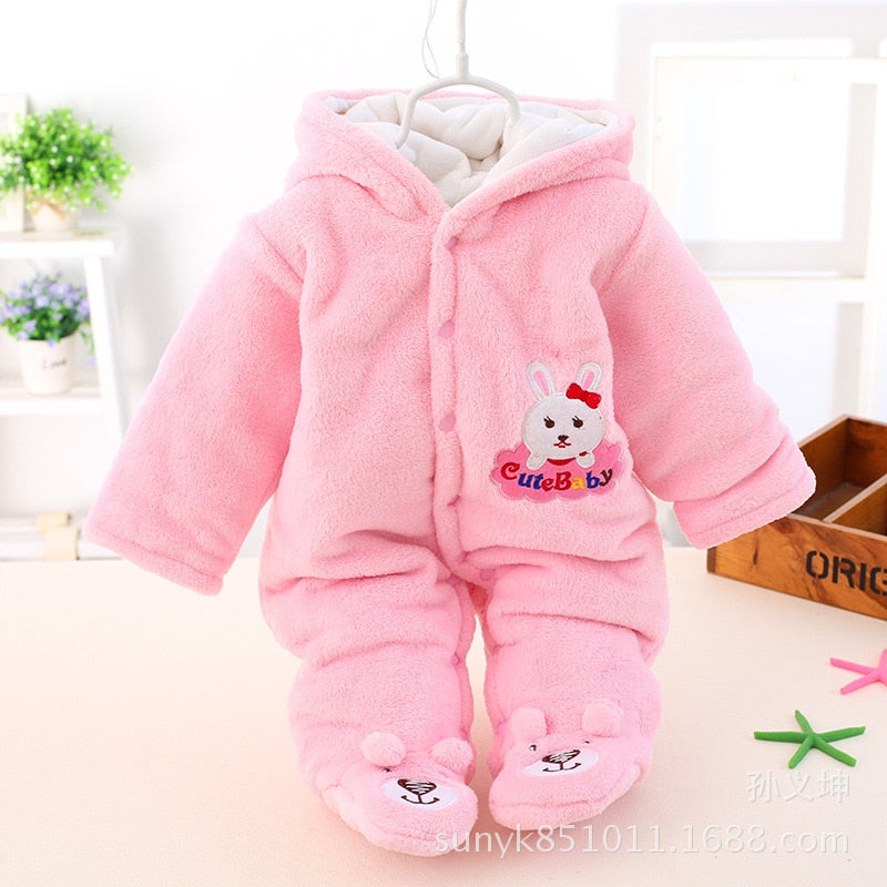 HH Baby Winter Warm Romper Newborn Girls Overall Flannel Boys Autumn Long Sleeve Jumpsuit Costume 3-12 Month Infant Bear Pajamas