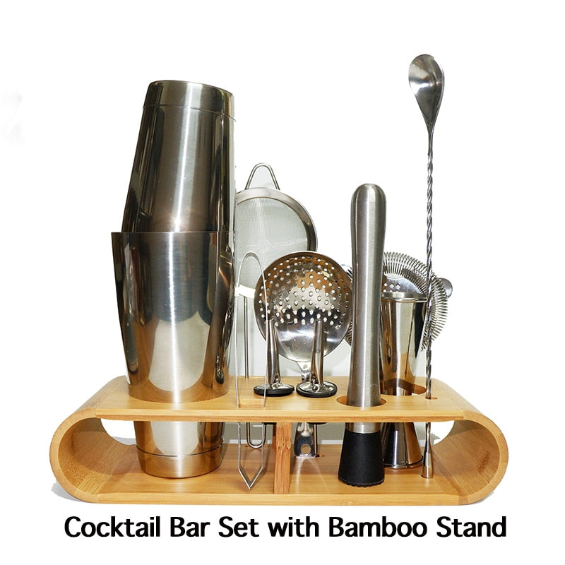 Cocktail Shaker Bar Set: Weighted Boston Shakers, Cocktail Strainer Set,Jigger, Cocktail Muddler,Spoon, Ice Tong,Pourers