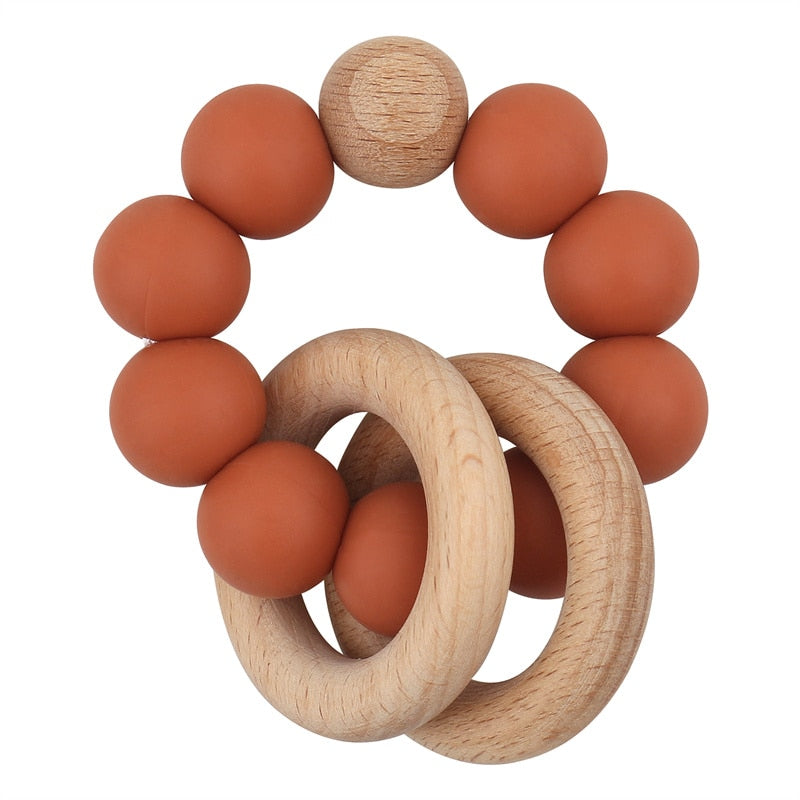 Baby Health Nursing Bracelets Teether Baby Toys Silicone Beads Wooden Ring Teething Wood Rattles Fidget Toys Newborn Accessories