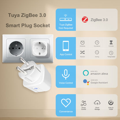 Tuya ZigBee 3.0 Smart Power Plug 16A Wireless App Voice Remote Control Socket Energy Monitor Outlet Works with Alexa Google Home