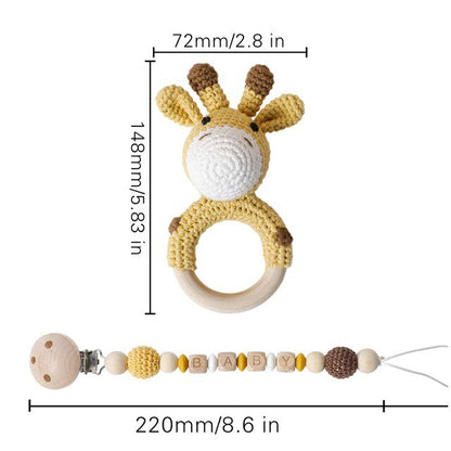 Baby Teether 1pc Animal Crochet Wooden Ring Rattle Wooden Teether For Baby Products DIY Crafts Teething Rattle Amigurumi Toys