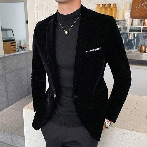 Autum Velvet Wedding Dress Coat Mens Blazer Jacket Fashion Casual Suit Jacket Stage DJ Men&#39;s Business Blazers Costume Homme