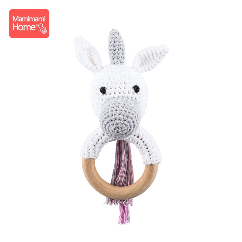 1Pc Baby Wooden Teether Crochet Giraffe Rattle Toy BPA Free Wood Rodent Rattle Baby Mobile Gym Custom logo Educational Toys