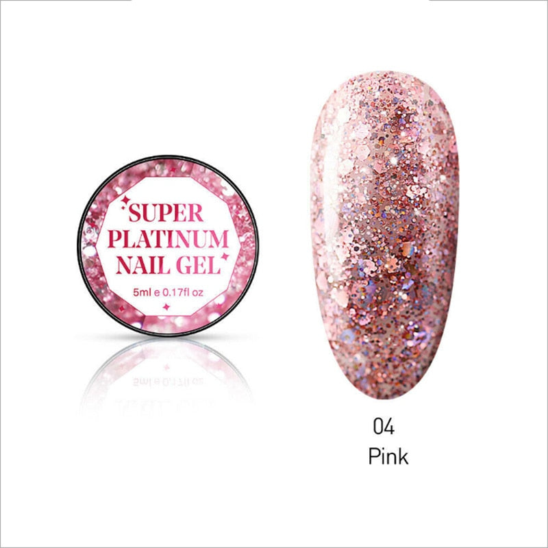 5ML Glitter Nail Gel Paint UV Varnish Semi-Permanent Base Manicure Primer Shimmer Diamond Shining Platinum Paint Nail Gel