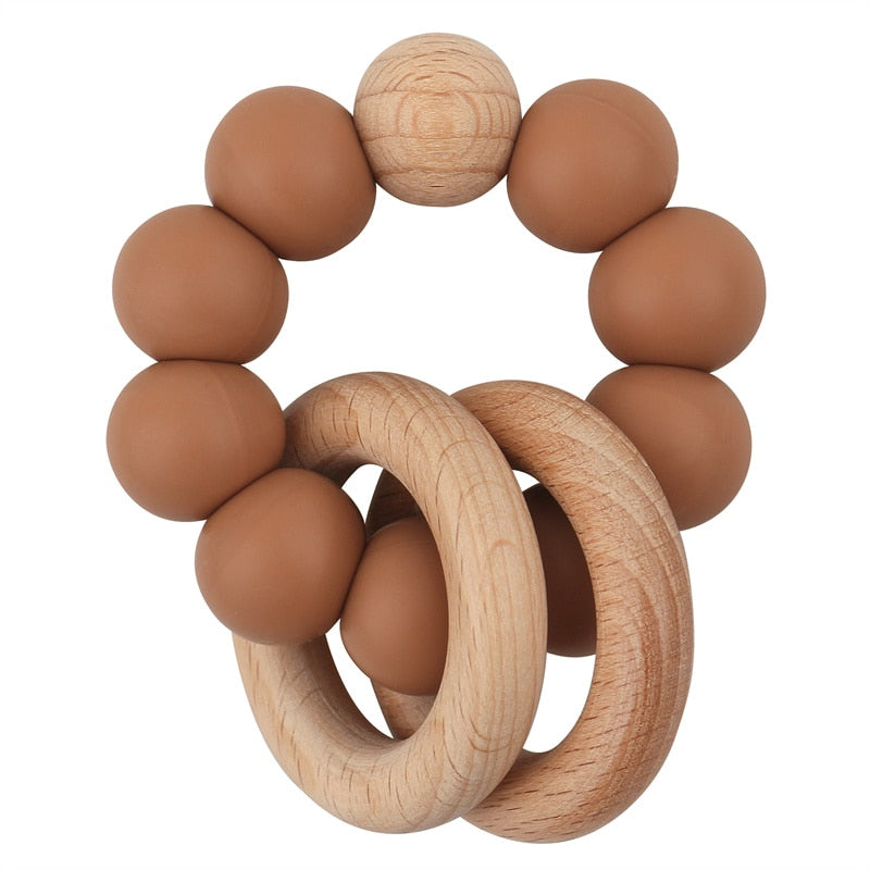 Baby Health Nursing Bracelets Teether Baby Toys Silicone Beads Wooden Ring Teething Wood Rattles Fidget Toys Newborn Accessories