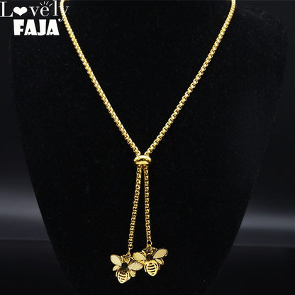 Fashion Bee Stainless Steel Long Necklace for Women Gold Color Statement Necklace Jewelry colgantes mujer moda N1376S03