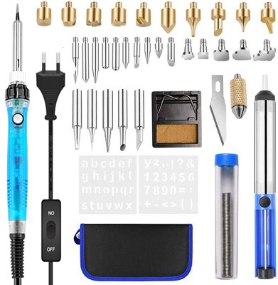 DIY 99Pcs wood burning kit heat transfer gourd engraving tool with switch thermostat soldering iron pen kit 302-842℉