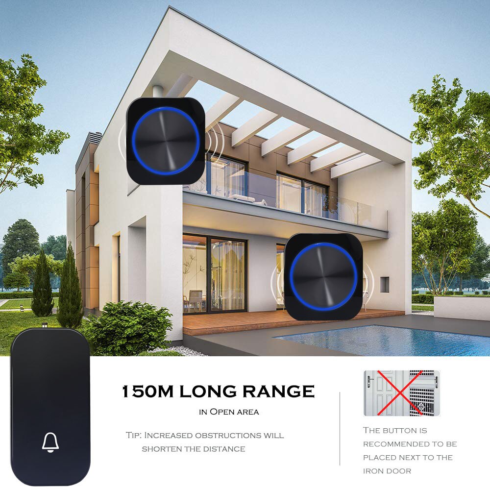 SMATRUL Self Powered Waterproof Wireless DoorBell Door Bell Night Light No Battery EU Plug Smart Home 1 2 Button 1 2 Receiver