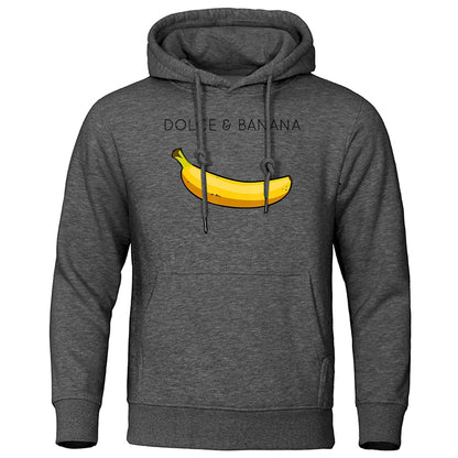 Dolce &amp; Banana Printing Men&#39;s Sweatshirt Fashion Casual Hoodies Autumn Loose Pullover Tops Pocket Fleece Warm Sportswear Male