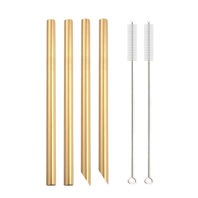 4Pcs Colorful 12mm Reusable Metal Boba Straws with 2 Brush 304 Stainless Steel Straws Set Bar Drinking Bent Straw for Bubble Tea