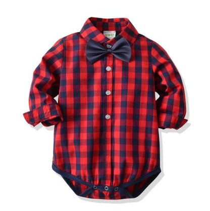 2023 Classic plaid bodysuit for baby wearing 1-2-3 birthday party gentleman baby store body boy costume funny tie baby clothes