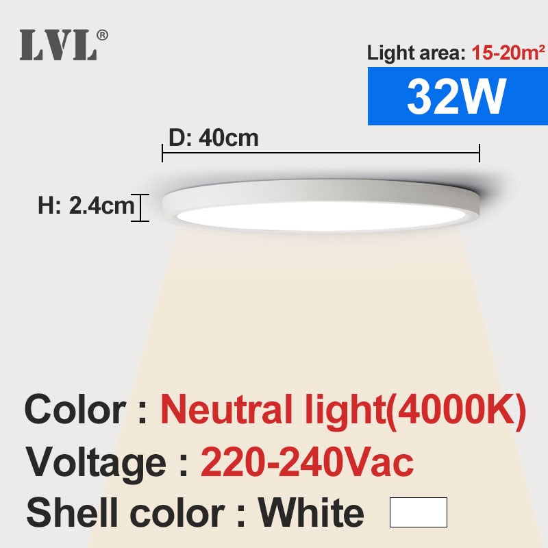 Modern LED Ceiling Light 12W 18W 24W 32W 220V 5000K Kitchen Bedroom Bathroom Lamps Ultrathin Ceiling Lamp