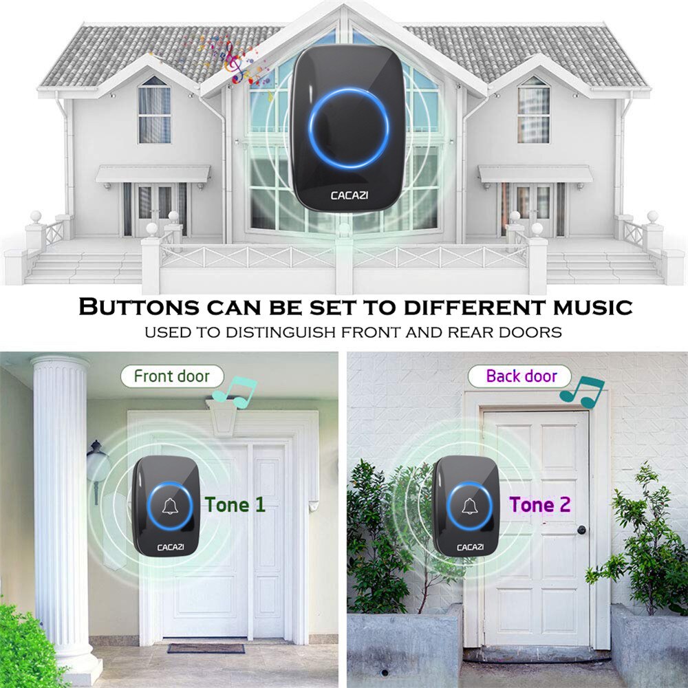 CACAZI 60 Chime 110DB 300M Wireless Doorbell Waterproof Remote EU AU UK US Plug Smart Door Bell Battery 1 Button 1 2 3 Receiver