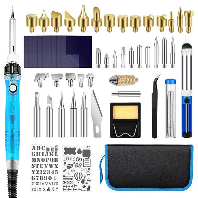 DIY 99Pcs wood burning kit heat transfer gourd engraving tool with switch thermostat soldering iron pen kit 302-842℉